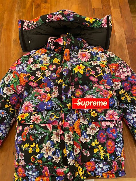 gucci red flower jacket|Gucci black puffer jacket.